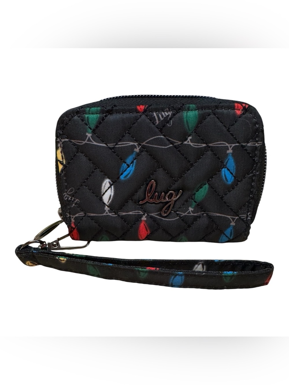 Lug Chipper Wristlet Wallet Black Christmas Holiday Lights Quilted NWOT - Picture 2 of 4